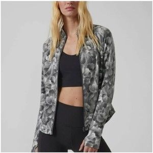 Athleta Women Size SP Gray Salutation Floral Texture Full Zip Lightweight Jacket